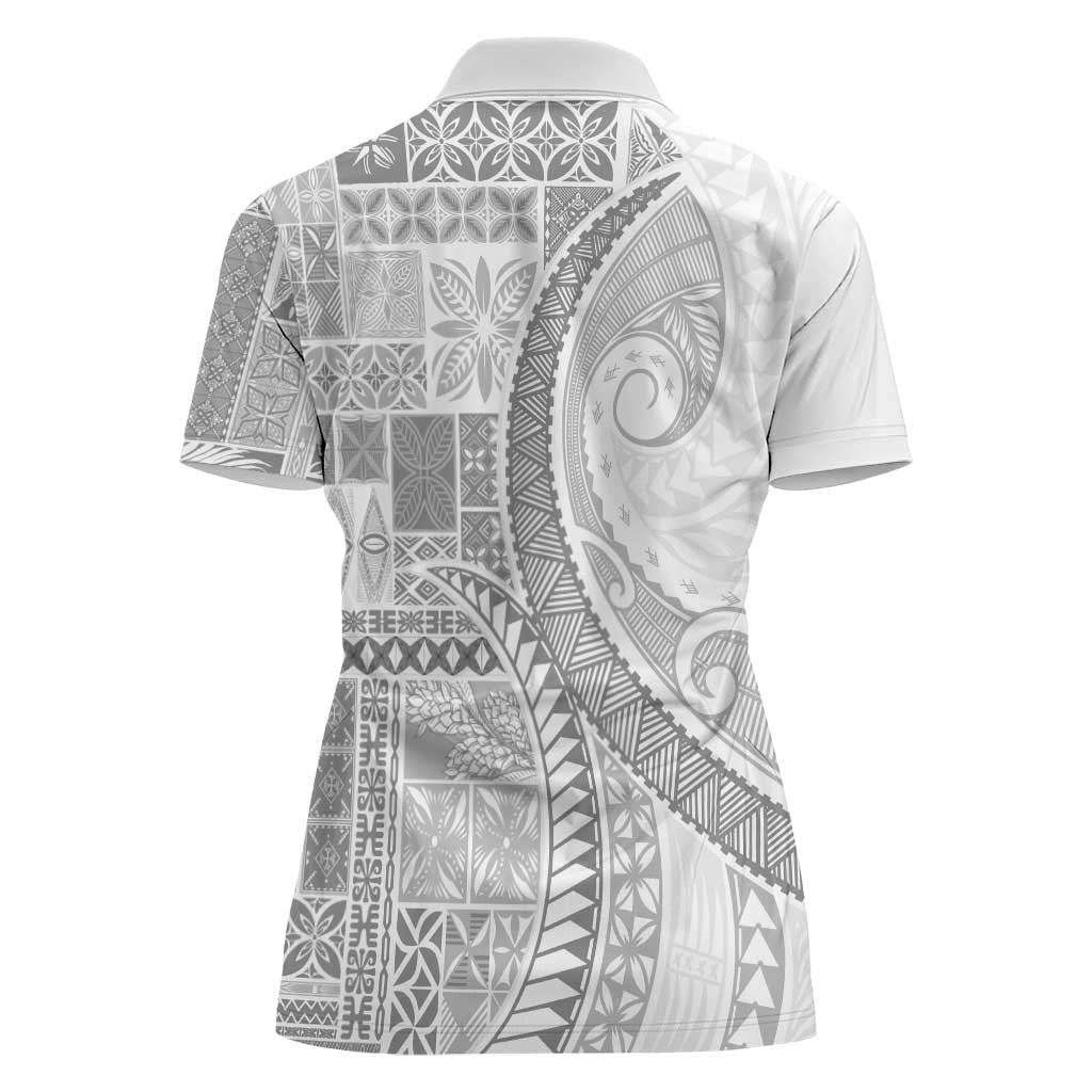 Samoa Siapo White Sunday Women Polo Shirt Lotu Tamaiti Polynesian White Pattern - Polynesian Pride