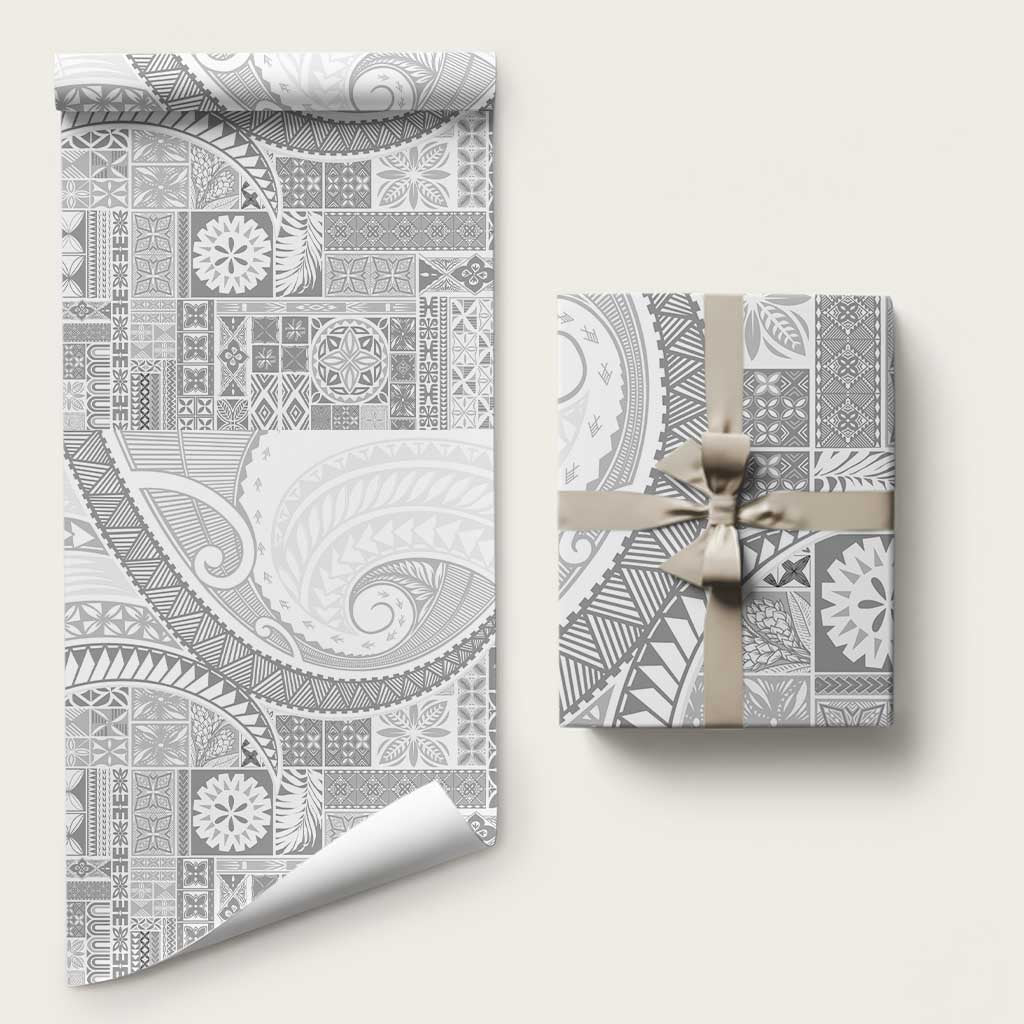 Samoa Siapo White Sunday Wrapping Paper Lotu Tamaiti Polynesian White Pattern - Polynesian Pride