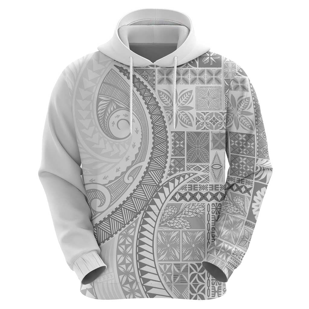 Samoa Siapo White Sunday Zip Hoodie Lotu Tamaiti Polynesian White Pattern - Polynesian Pride