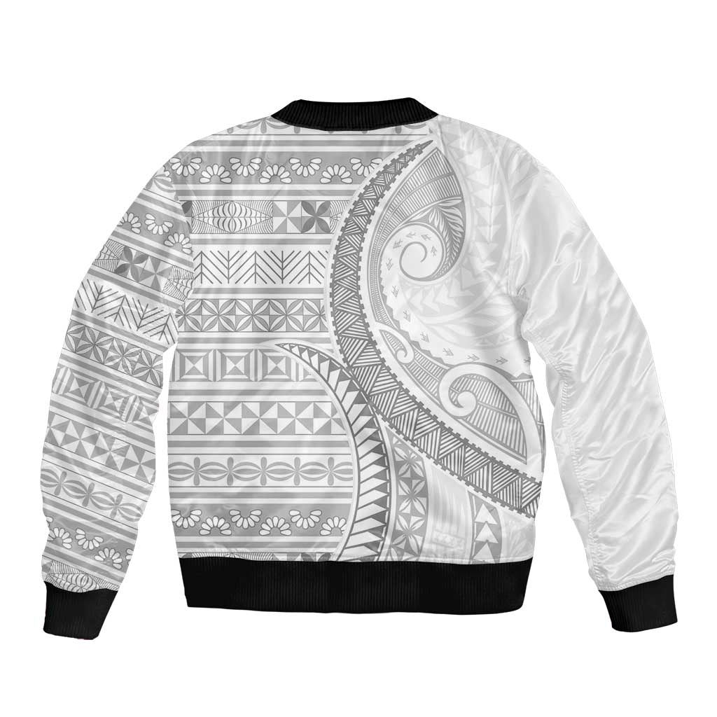 Tokelau White Sunday Bomber Jacket Lotu Tamaiti Ngatu Tokelau Feletoa Manulua - Polynesian Pride