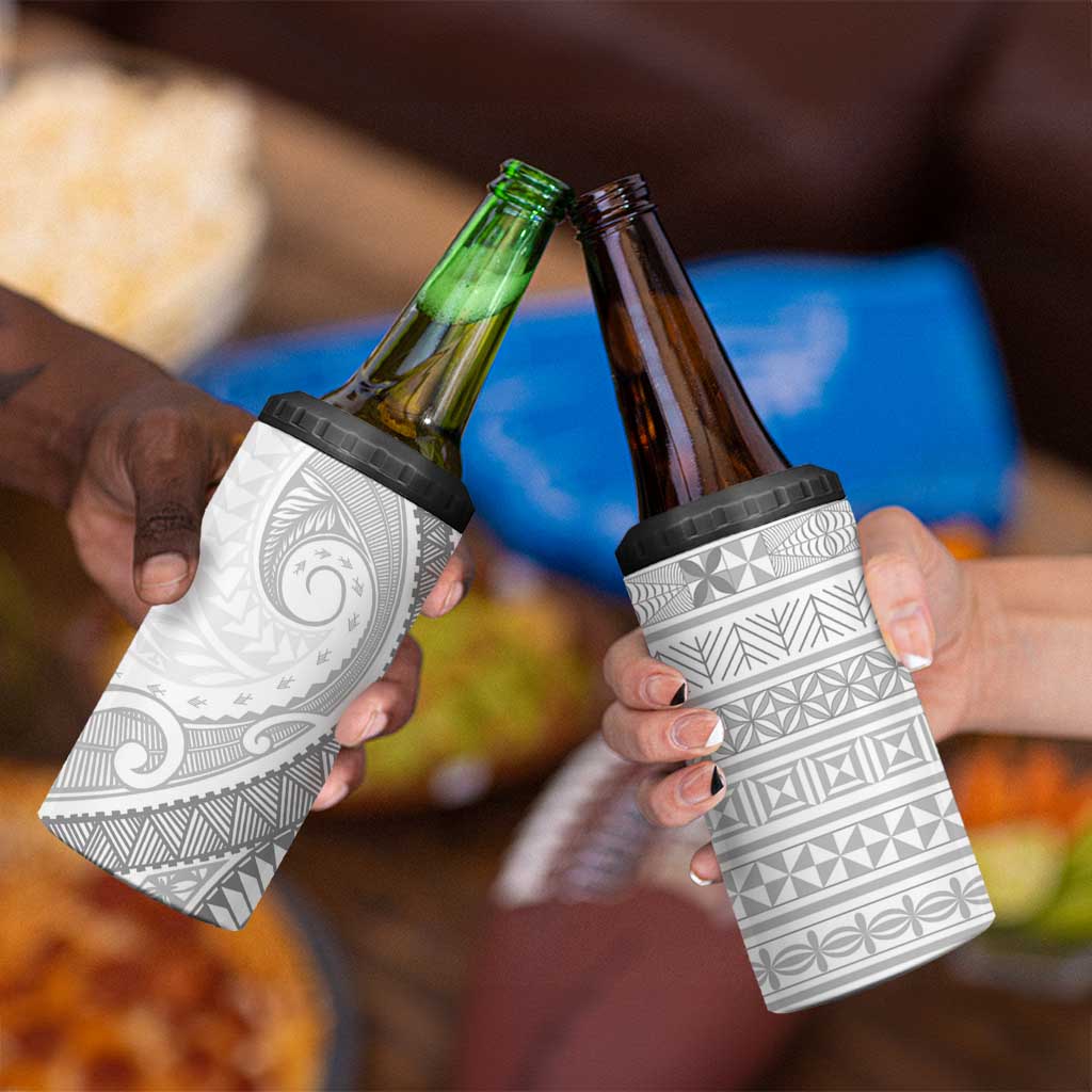 Tokelau White Sunday 4 in 1 Can Cooler Tumbler Lotu Tamaiti Ngatu Tokelau Feletoa Manulua - Polynesian Pride