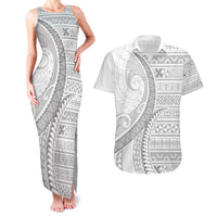 Tokelau White Sunday Couples Matching Tank Maxi Dress and Hawaiian Shirt Lotu Tamaiti Ngatu Tokelau Feletoa Manulua - Polynesian Pride