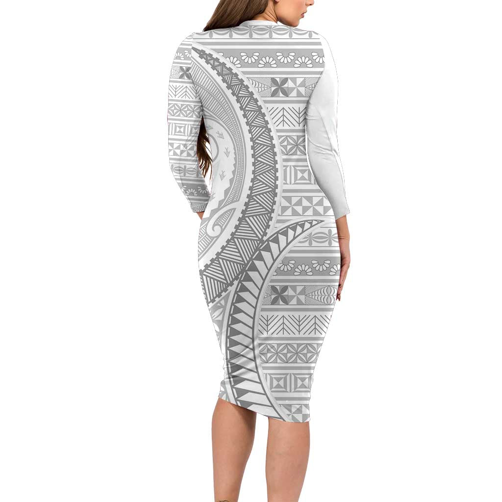 Tokelau White Sunday Family Matching Long Sleeve Bodycon Dress and Hawaiian Shirt Lotu Tamaiti Ngatu Tokelau Feletoa Manulua - Polynesian Pride