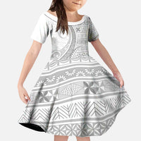 Tokelau White Sunday Family Matching Off The Shoulder Long Sleeve Dress and Hawaiian Shirt Lotu Tamaiti Ngatu Tokelau Feletoa Manulua LT9 Daughter's Dress White - Polynesian Pride