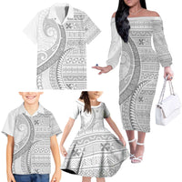 Tokelau White Sunday Family Matching Off The Shoulder Long Sleeve Dress and Hawaiian Shirt Lotu Tamaiti Ngatu Tokelau Feletoa Manulua LT9 - Polynesian Pride