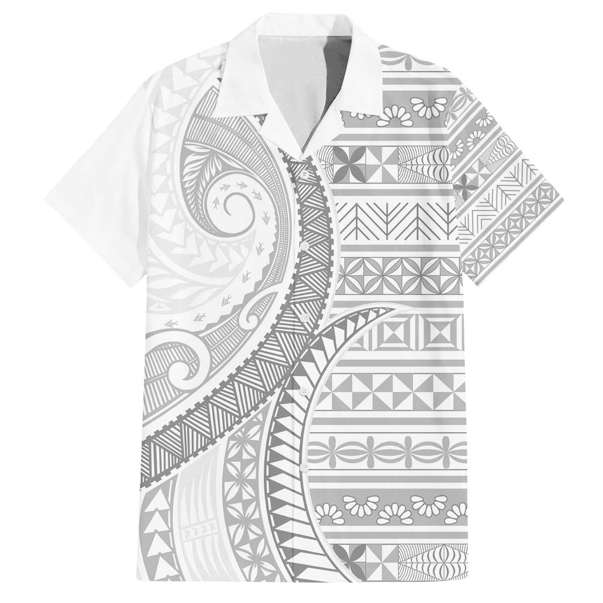 Tokelau White Sunday Family Matching Off The Shoulder Long Sleeve Dress and Hawaiian Shirt Lotu Tamaiti Ngatu Tokelau Feletoa Manulua LT9 Dad's Shirt - Short Sleeve White - Polynesian Pride