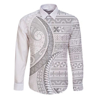 Tokelau White Sunday Family Matching Off The Shoulder Long Sleeve Dress and Hawaiian Shirt Lotu Tamaiti Ngatu Tokelau Feletoa Manulua LT9 Dad's Shirt - Long Sleeve White - Polynesian Pride