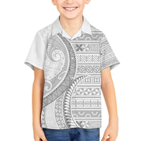 Tokelau White Sunday Family Matching Off The Shoulder Long Sleeve Dress and Hawaiian Shirt Lotu Tamaiti Ngatu Tokelau Feletoa Manulua LT9 Son's Shirt White - Polynesian Pride