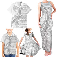 Tokelau White Sunday Family Matching Tank Maxi Dress and Hawaiian Shirt Lotu Tamaiti Ngatu Tokelau Feletoa Manulua - Polynesian Pride