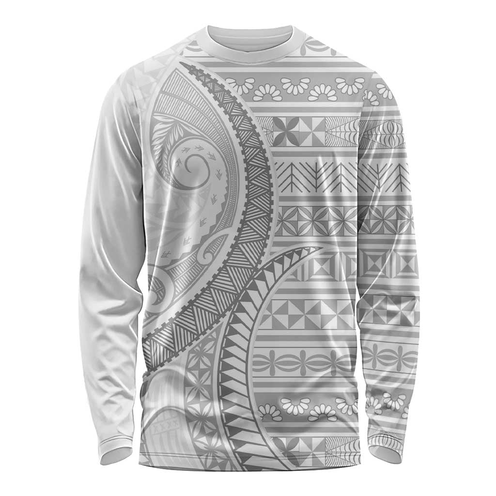 Tokelau White Sunday Long Sleeve Shirt Lotu Tamaiti Ngatu Tokelau Feletoa Manulua - Polynesian Pride