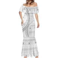 Tokelau White Sunday Mermaid Dress Lotu Tamaiti Ngatu Tokelau Feletoa Manulua - Polynesian Pride