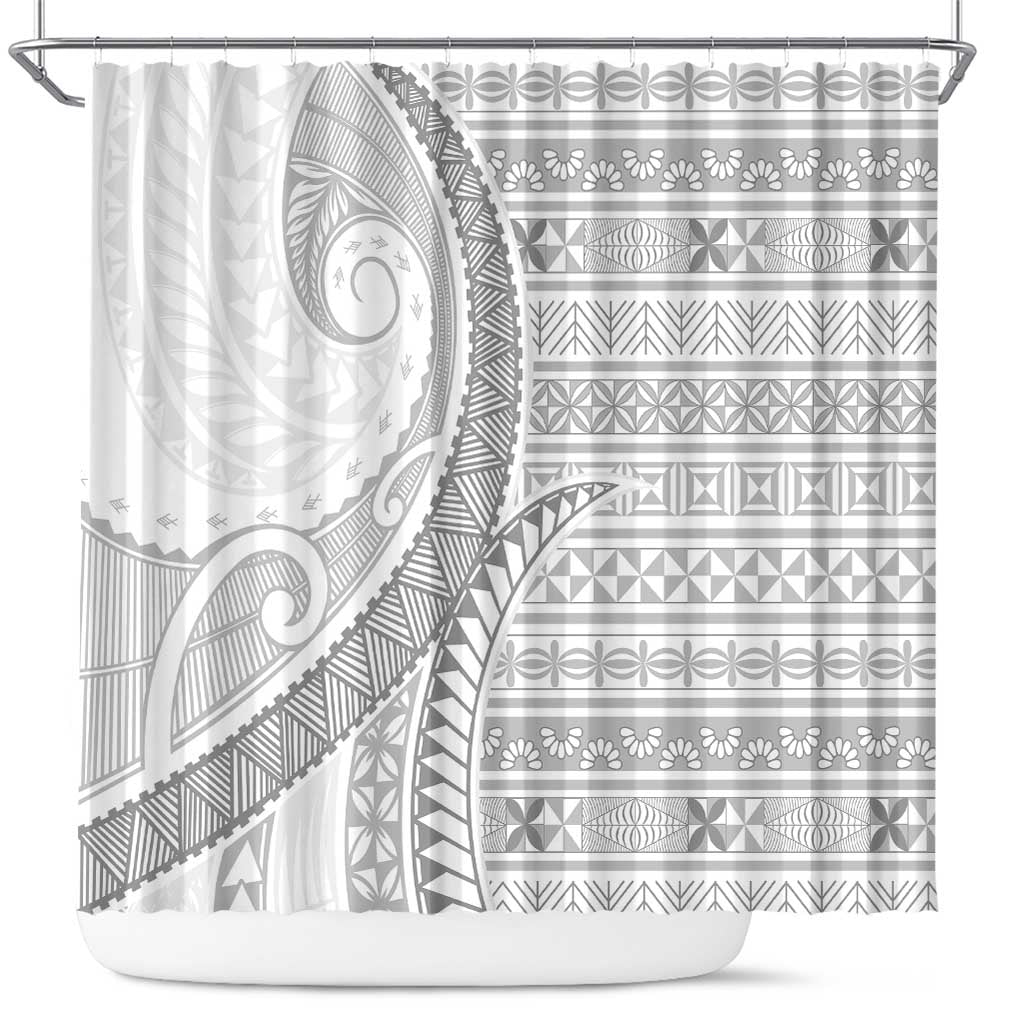 Tokelau White Sunday Shower Curtain Lotu Tamaiti Ngatu Tokelau Feletoa Manulua - Polynesian Pride