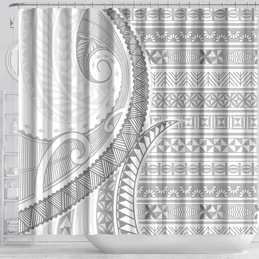 Tokelau White Sunday Shower Curtain Lotu Tamaiti Ngatu Tokelau Feletoa Manulua - Polynesian Pride
