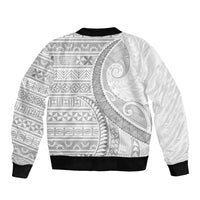 Tokelau White Sunday Sleeve Zip Bomber Jacket Lotu Tamaiti Ngatu Tokelau Feletoa Manulua - Polynesian Pride