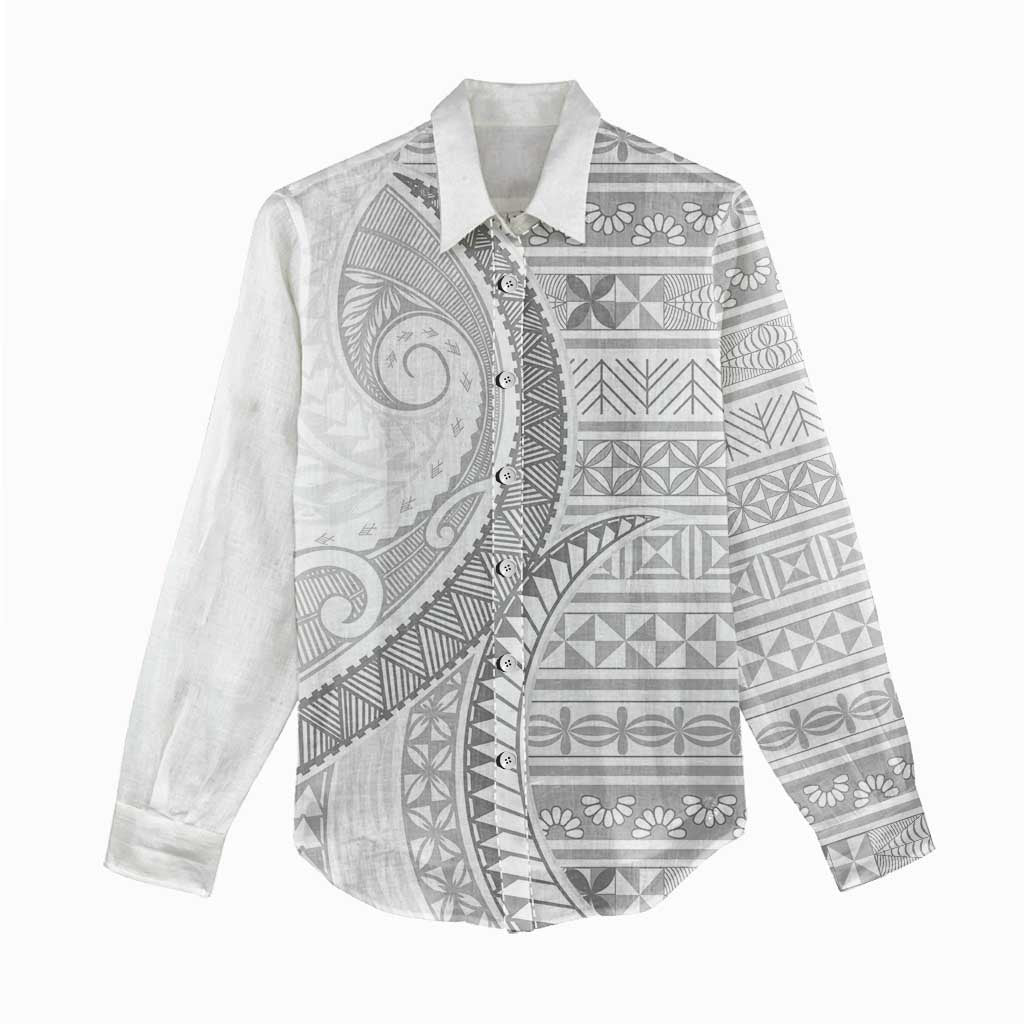 Tokelau White Sunday Women Casual Shirt Lotu Tamaiti Ngatu Tokelau Feletoa Manulua - Polynesian Pride