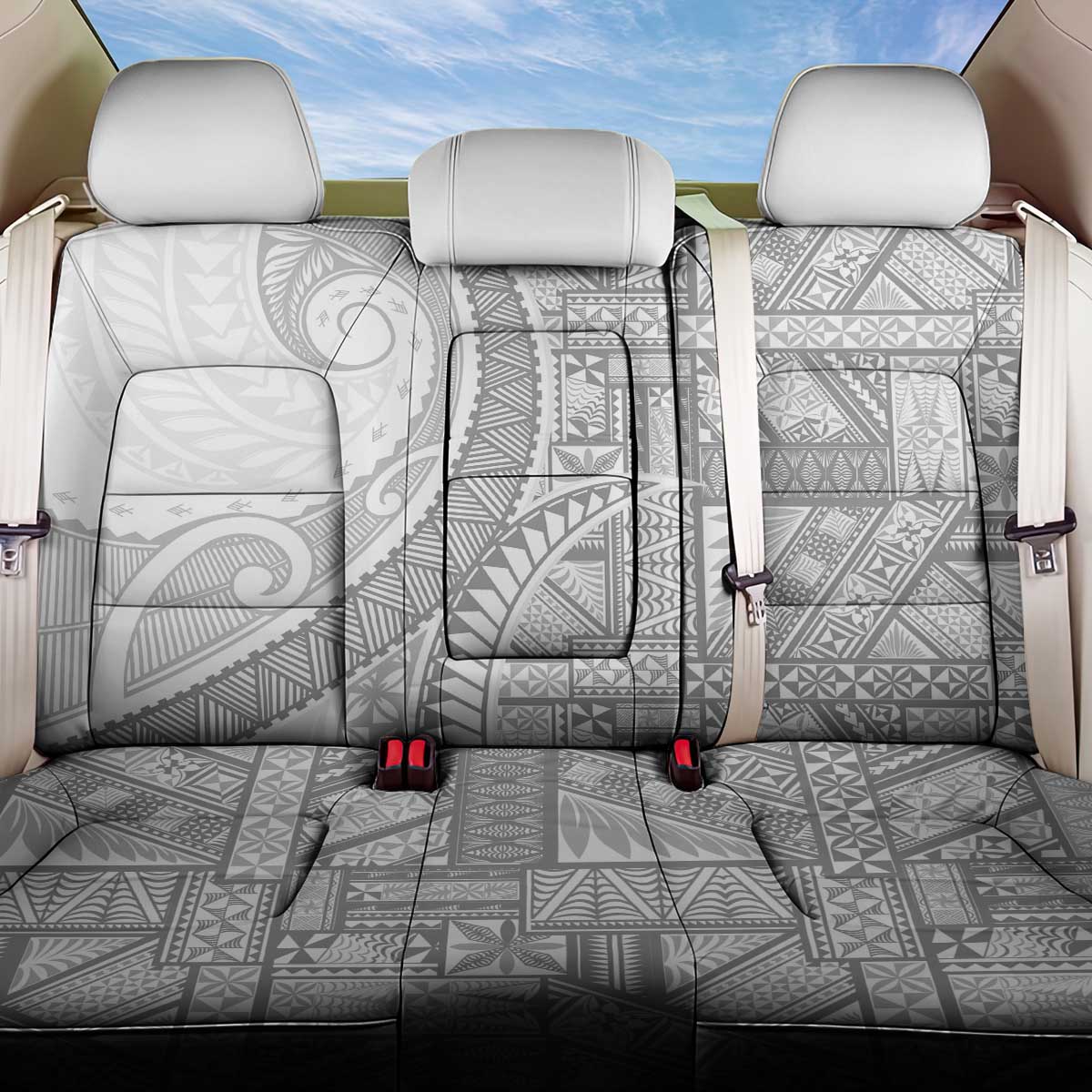 Tonga White Sunday Back Car Seat Cover Lotu Tamaiti Ngatu Tribal - Polynesian Pride