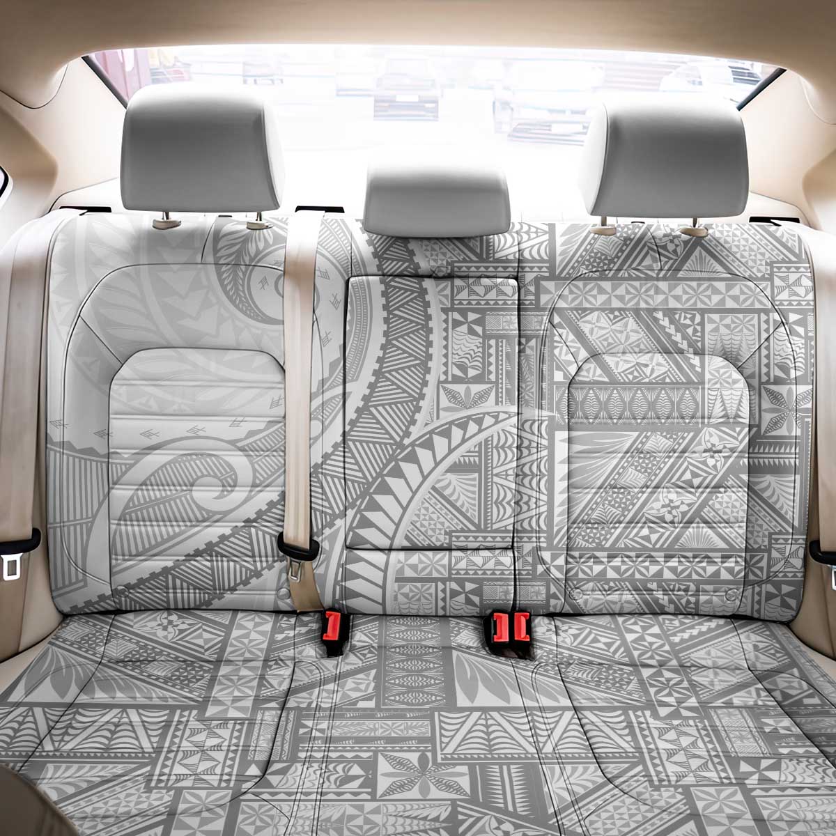 Tonga White Sunday Back Car Seat Cover Lotu Tamaiti Ngatu Tribal - Polynesian Pride