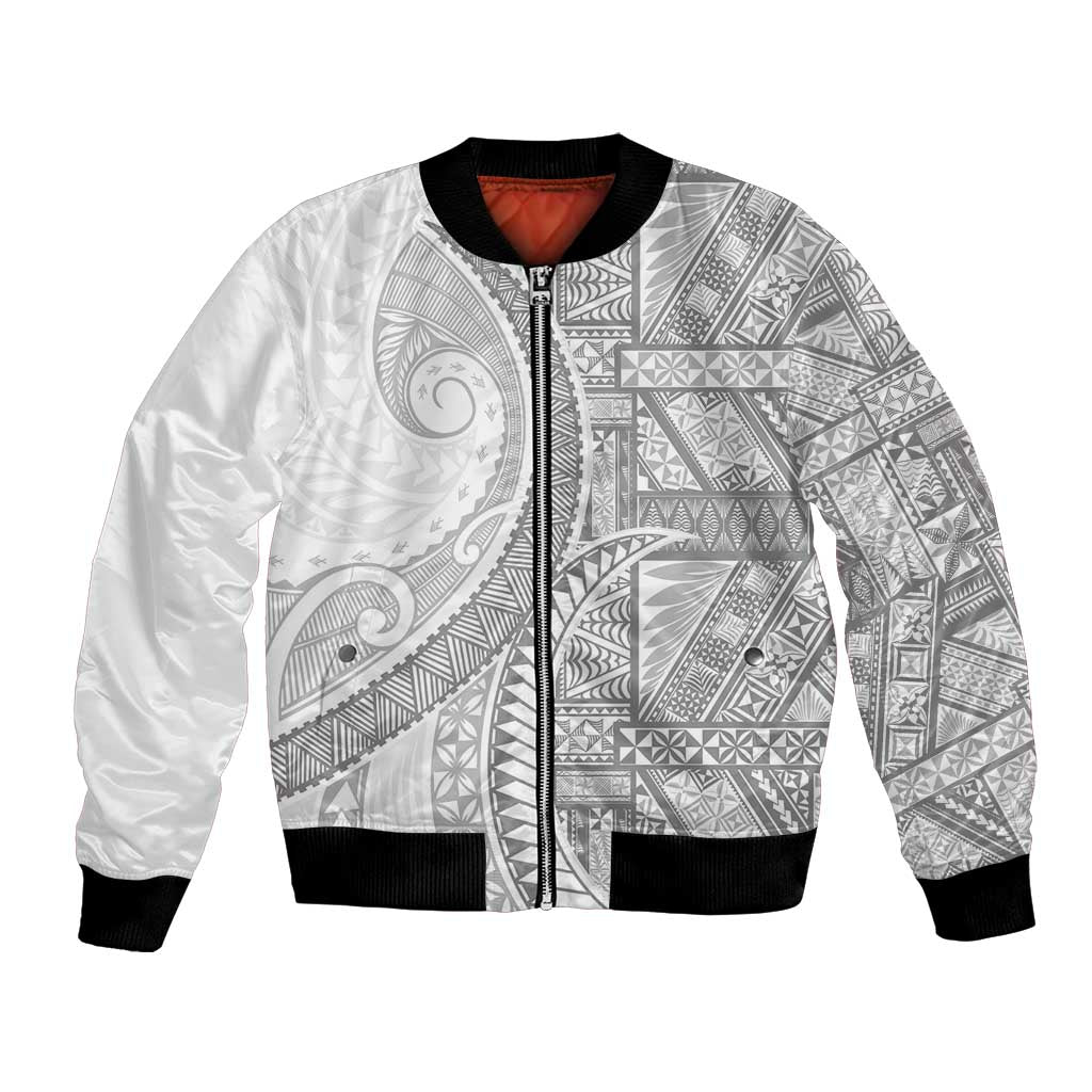 Tonga White Sunday Bomber Jacket Lotu Tamaiti Ngatu Tribal - Polynesian Pride