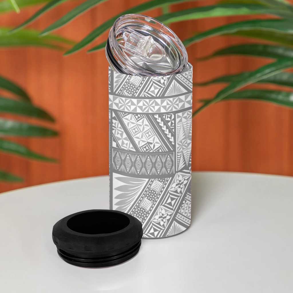 Tonga White Sunday 4 in 1 Can Cooler Tumbler Lotu Tamaiti Ngatu Tribal - Polynesian Pride