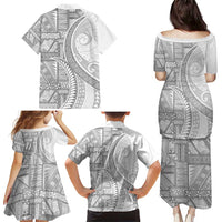 Tonga White Sunday Family Matching Puletasi and Hawaiian Shirt Lotu Tamaiti Ngatu Tribal - Polynesian Pride