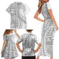 Tonga White Sunday Family Matching Short Sleeve Bodycon Dress and Hawaiian Shirt Lotu Tamaiti Ngatu Tribal - Polynesian Pride