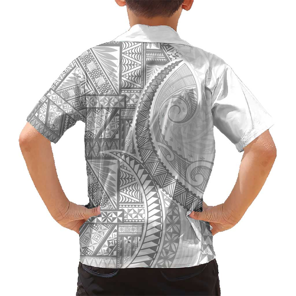 Tonga White Sunday Kid Hawaiian Shirt Lotu Tamaiti Ngatu Tribal LT9 - Polynesian Pride