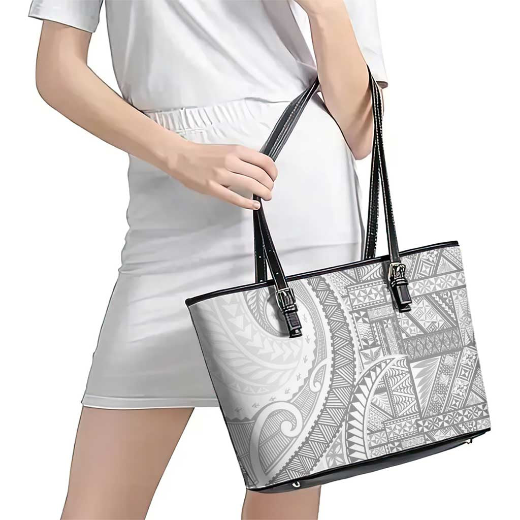 Tonga White Sunday Leather Tote Bag Lotu Tamaiti Ngatu Tribal - Polynesian Pride