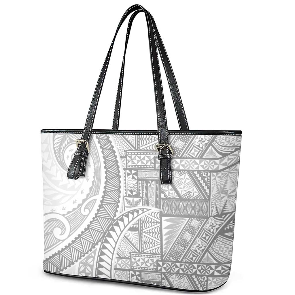 Tonga White Sunday Leather Tote Bag Lotu Tamaiti Ngatu Tribal - Polynesian Pride