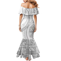Tonga White Sunday Mermaid Dress Lotu Tamaiti Ngatu Tribal LT9 - Polynesian Pride