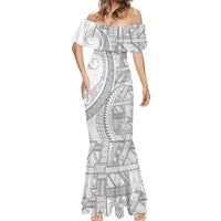 Tonga White Sunday Mermaid Dress Lotu Tamaiti Ngatu Tribal LT9 - Polynesian Pride