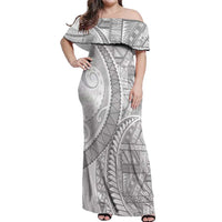 Tonga White Sunday Off Shoulder Maxi Dress Lotu Tamaiti Ngatu Tribal - Polynesian Pride