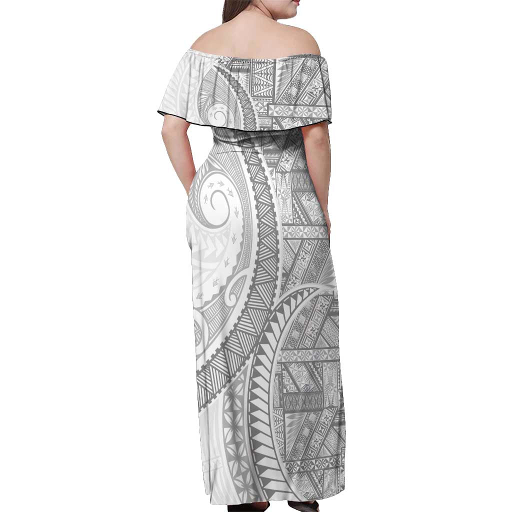 Tonga White Sunday Off Shoulder Maxi Dress Lotu Tamaiti Ngatu Tribal - Polynesian Pride