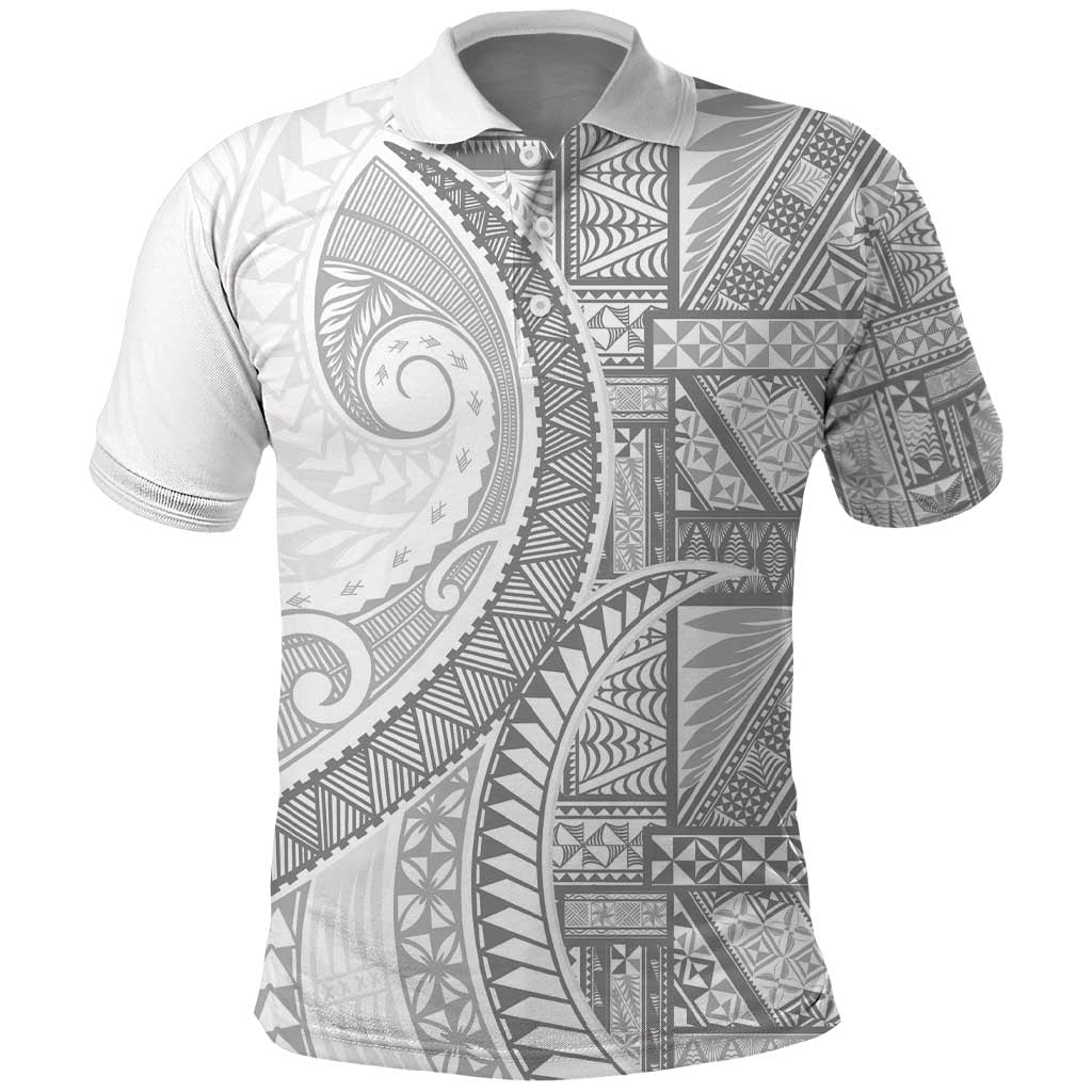 Tonga White Sunday Polo Shirt Lotu Tamaiti Ngatu Tribal - Polynesian Pride