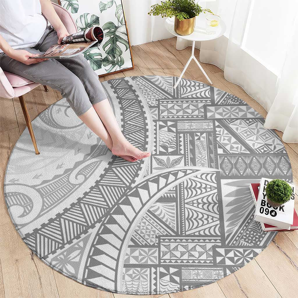 Tonga White Sunday Round Carpet Lotu Tamaiti Ngatu Tribal - Polynesian Pride