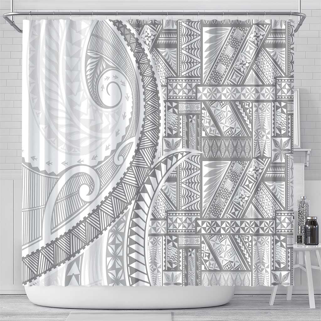 Tonga White Sunday Shower Curtain Lotu Tamaiti Ngatu Tribal - Polynesian Pride