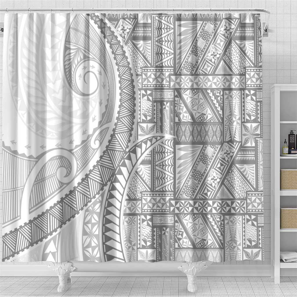 Tonga White Sunday Shower Curtain Lotu Tamaiti Ngatu Tribal - Polynesian Pride