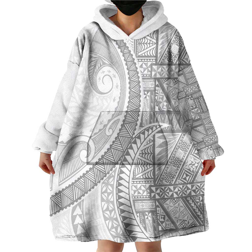 Tonga White Sunday Wearable Blanket Hoodie Lotu Tamaiti Ngatu Tribal - Polynesian Pride