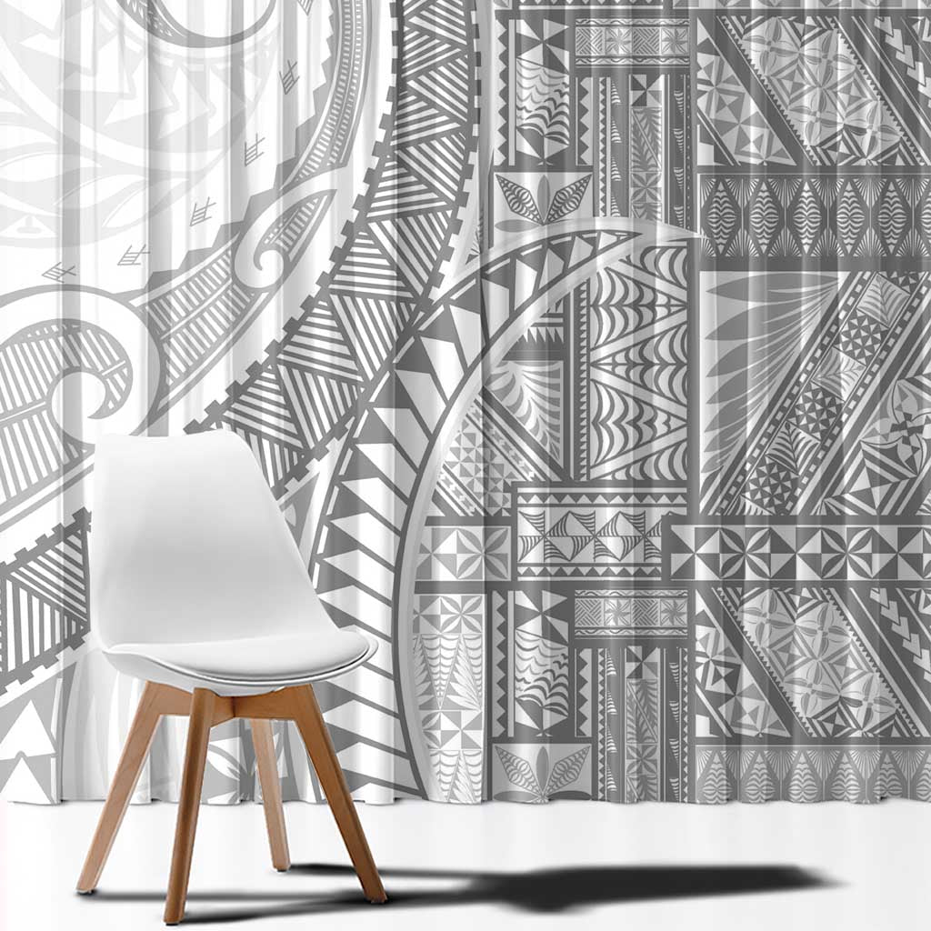 Tonga White Sunday Window Curtain Lotu Tamaiti Ngatu Tribal - Polynesian Pride