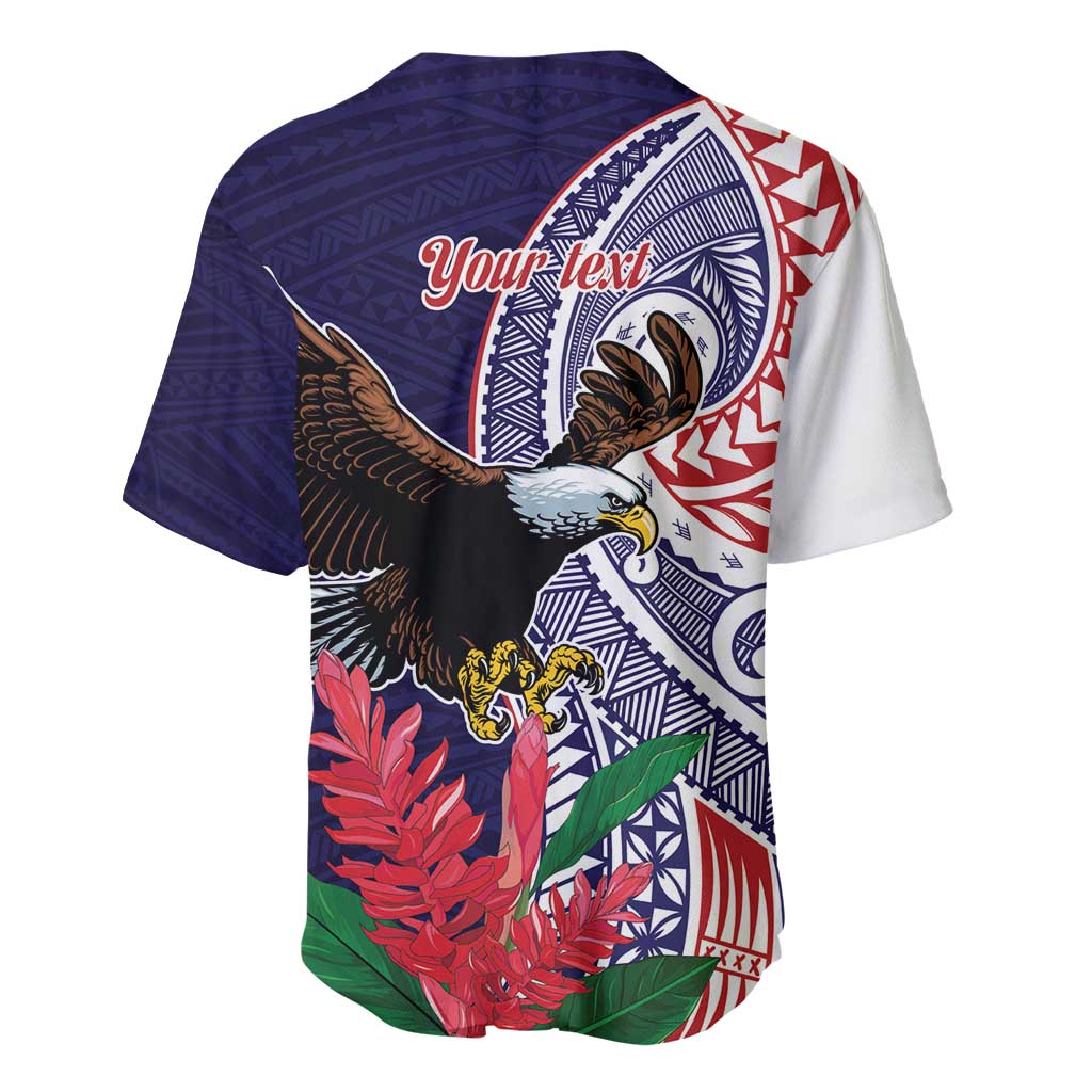 American Samoa Bald Eagle Personalized Baseball Jersey Polynesian Teuila Flowers - Polynesian Pride