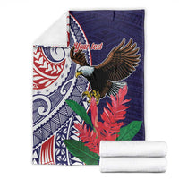 American Samoa Bald Eagle Personalized Blanket Polynesian Teuila Flowers - Polynesian Pride