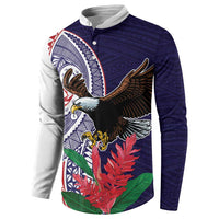 American Samoa Bald Eagle Personalized Button Sweatshirt Polynesian Teuila Flowers - Polynesian Pride