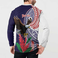 American Samoa Bald Eagle Personalized Button Sweatshirt Polynesian Teuila Flowers - Polynesian Pride