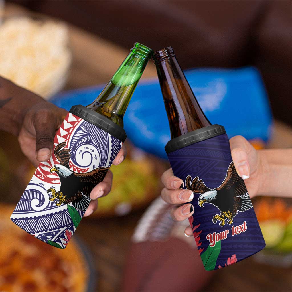 American Samoa Bald Eagle Personalized 4 in 1 Can Cooler Tumbler Polynesian Teuila Flowers - Polynesian Pride