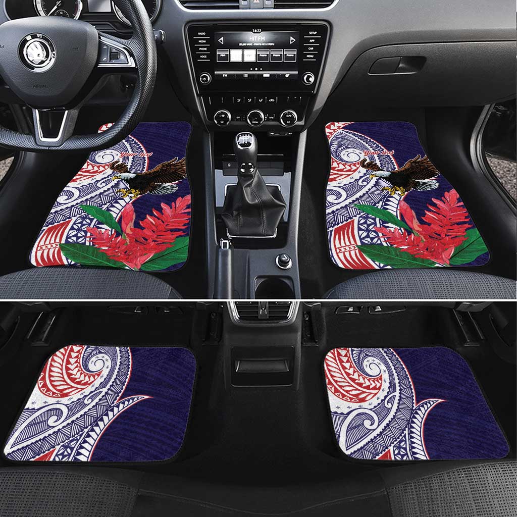 American Samoa Bald Eagle Personalized Car Mats Polynesian Teuila Flowers - Polynesian Pride