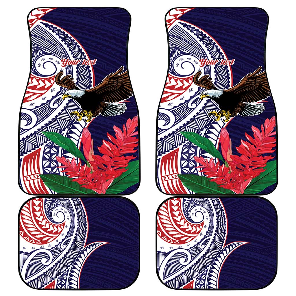 American Samoa Bald Eagle Personalized Car Mats Polynesian Teuila Flowers - Polynesian Pride