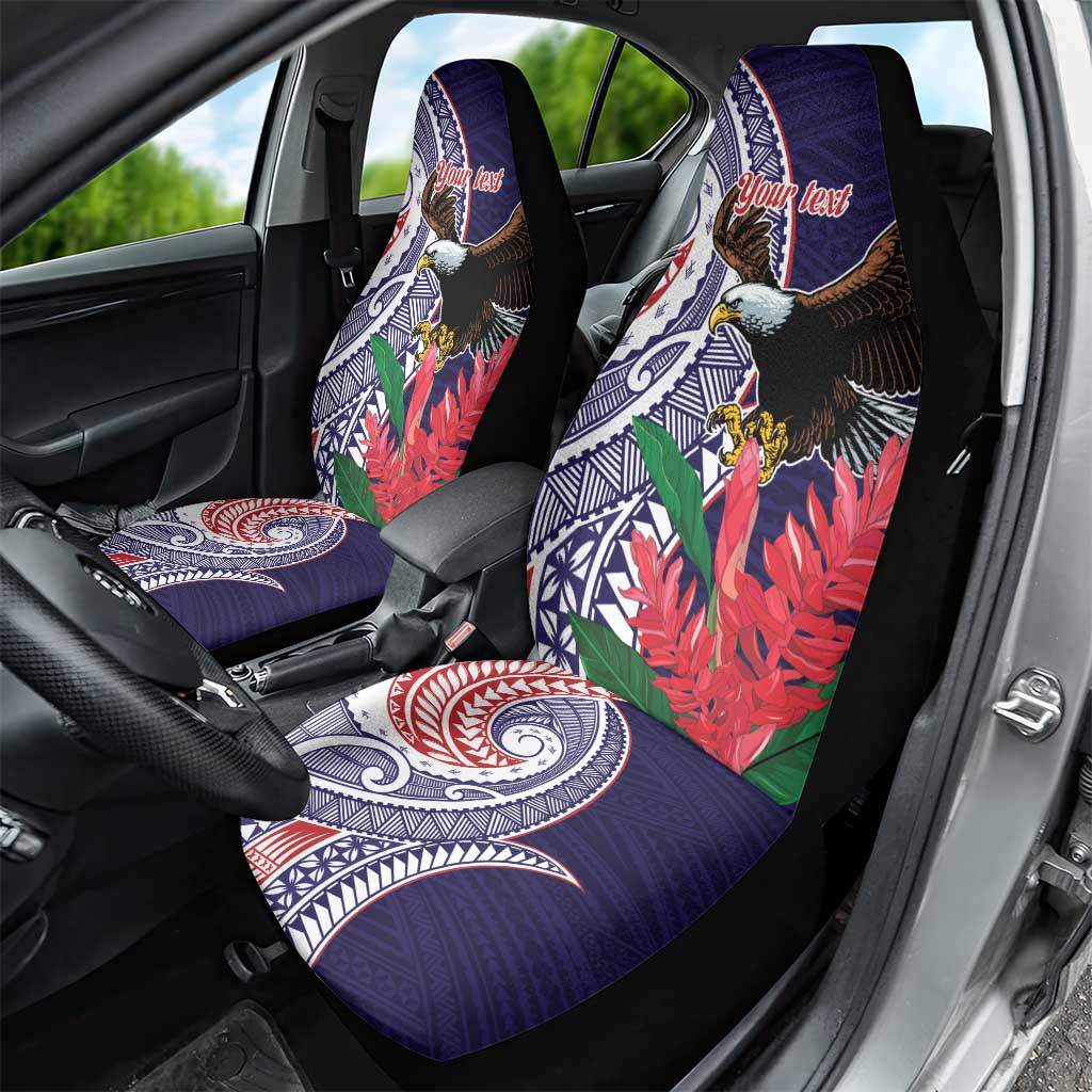 American Samoa Bald Eagle Personalized Car Seat Cover Polynesian Teuila Flowers - Polynesian Pride