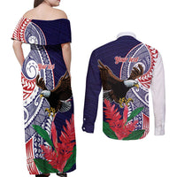 American Samoa Bald Eagle Personalized Couples Matching Off Shoulder Maxi Dress and Long Sleeve Button Shirt Polynesian Teuila Flowers - Polynesian Pride