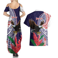 American Samoa Bald Eagle Personalized Couples Matching Summer Maxi Dress and Hawaiian Shirt Polynesian Teuila Flowers - Polynesian Pride