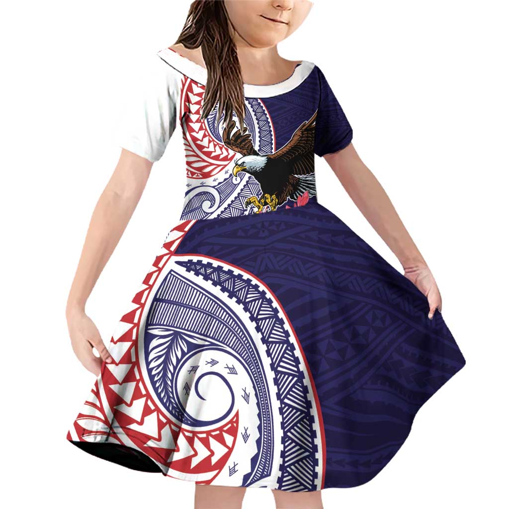 American Samoa Bald Eagle Personalized Family Matching Off Shoulder Short Dress and Hawaiian Shirt Polynesian Teuila Flowers - Polynesian Pride