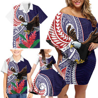American Samoa Bald Eagle Personalized Family Matching Off Shoulder Short Dress and Hawaiian Shirt Polynesian Teuila Flowers - Polynesian Pride